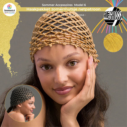 Haakpakket muts netpatroon – Linarte – Model 6 – Sommer Accessoires | Lana Grossa