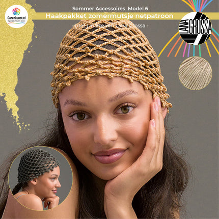 Haakpakket muts netpatroon – Linarte – Model 6 – Sommer Accessoires | Lana Grossa