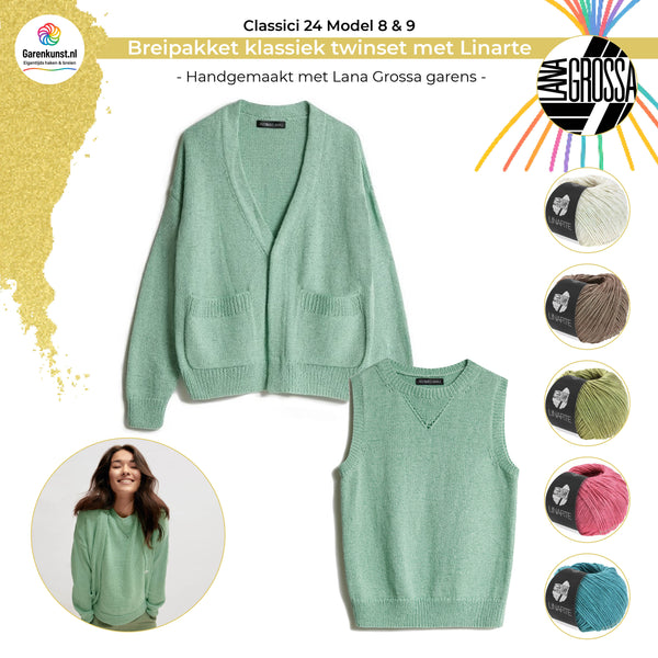 Breipakket twinset met Linarte-garen model 8 & 9 van Classici nr. 24